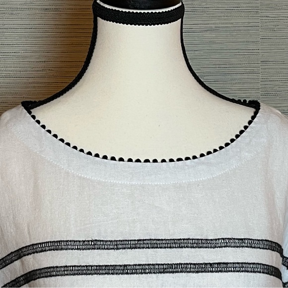 FOR CYNTHIA Embroidered Sz Medium Linen Blend 3/4 Sleeve Relaxed Fit Lagenlook - Picture 2 of 8